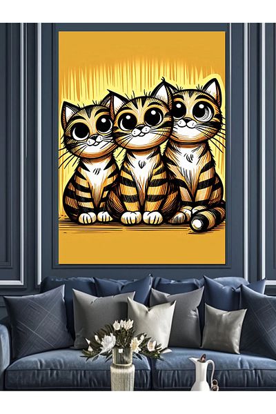 Tablomega Stringed Cats Decorative Canvas - Mdf Wooden Table