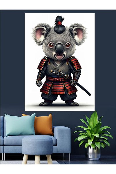 Tablomega Samurai Koala Decorative Canvas - Mdf Wooden Painting