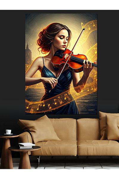 Tablomega Pânză Decorativă Vioară și Melodie - Lemn MDF