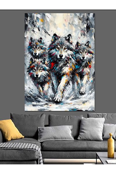 Tablomega Wolves in the Winter Forest Decorative Canvas - Mdf Wooden Painting