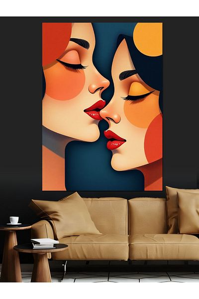 Tablomega Double Color Women's Faces Decorative Canvas - Mdf Wooden Painting