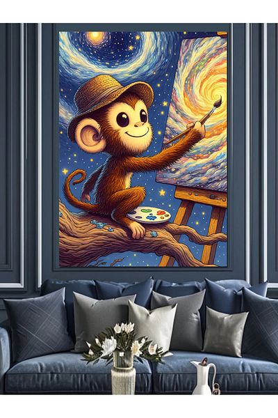 Tablomega Painter Monkey Decorative Canvas - Mdf Wooden Table