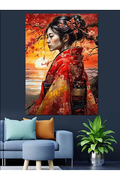 Tablomega Pânză decorativă pentru femei japoneze - Lemn MDF