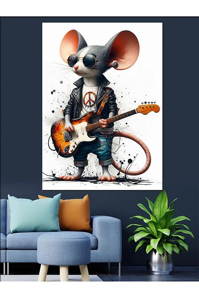 Tablomega Mouse Playing Guitar Decorative Canvas - Mdf Wooden Painting