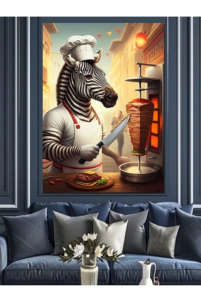 Tablomega Cooking Zebra Rotating Cutting Decorative Canvas - Mdf Wooden Table