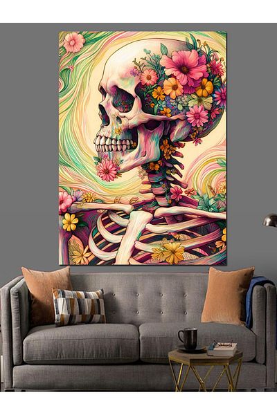 Tablomega Floral Skeleton Decorative Canvas - Mdf Wooden Painting