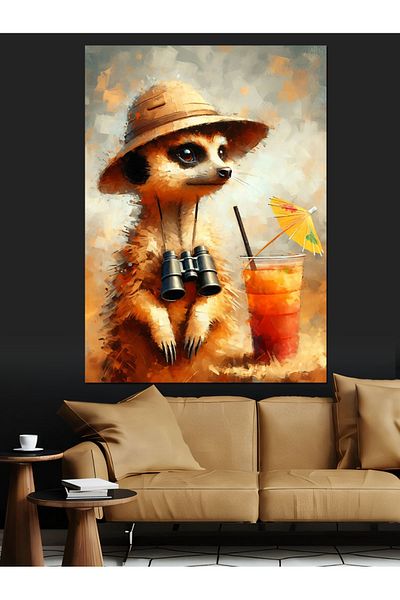 Tablomega Meerkat in Hat Decorative Canvas - Mdf Wooden Painting