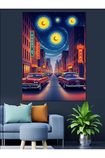 Tablomega Starry City Night Decorative Canvas - Mdf Wooden Painting