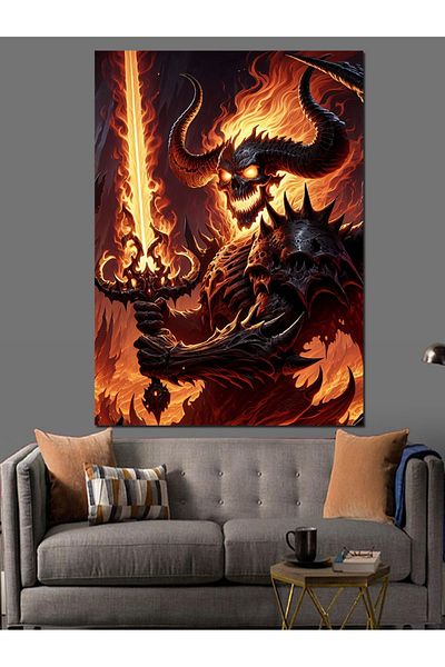 Tablomega Flaming Warrior Decorative Canvas - Mdf Wooden Painting