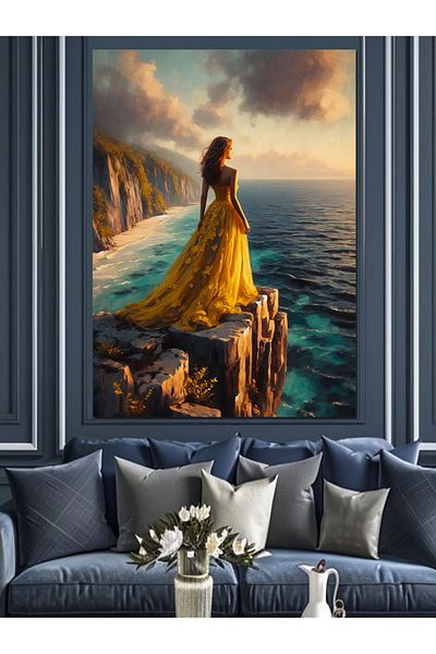 Tablomega Woman in Yellow Dress Decorative Canvas - Mdf Wooden Painting