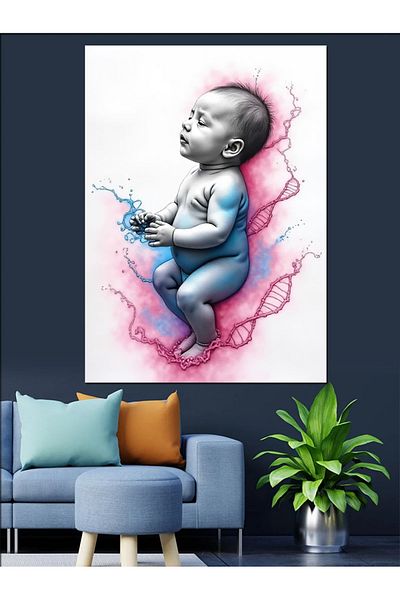 Tablomega Pânză decorativă cu siluetă de bebeluș colorată - Lemn MDF