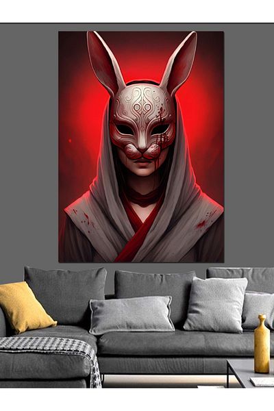 Tablomega Woman with Rabbit Mask Decorative Canvas - Mdf Wooden Painting