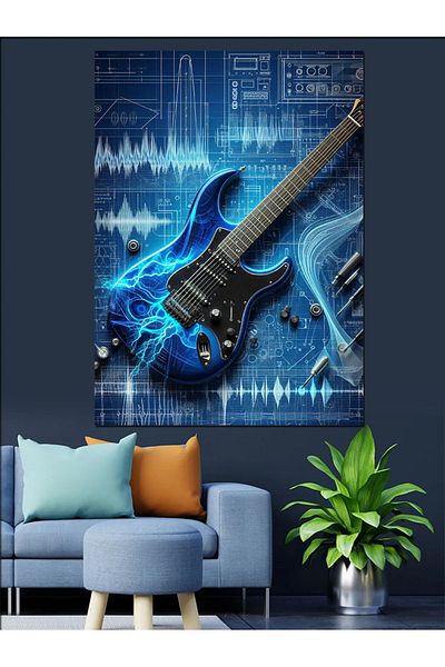 Tablomega Pânză decorativă pentru chitară neon - Lemn MDF