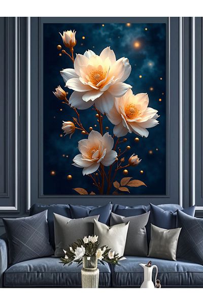 Tablomega White Flower Bouquet Decorative Canvas - Mdf Wooden Painting