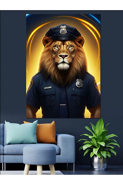 Tablomega Police Lion Decorative Canvas - Mdf Wooden Painting
