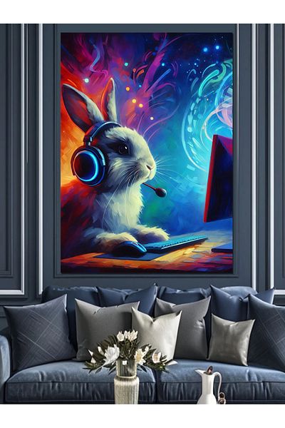 Tablomega Rabbit Playing Game Decorative Canvas - Mdf Wooden Painting
