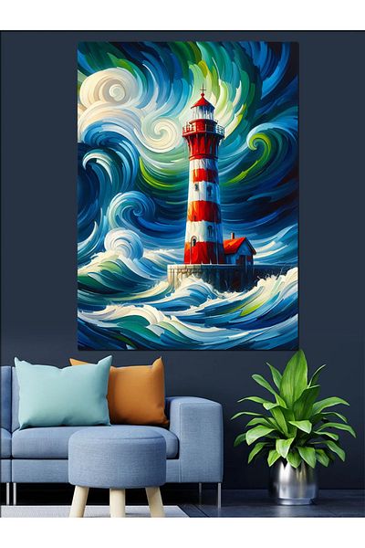 Tablomega Windward Lighthouse Decorative Canvas - Mdf Wooden Table