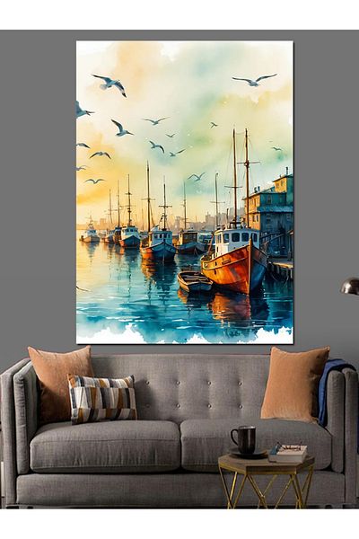 Tablomega Port at Sunset Decorative Canvas - Mdf Wooden Painting