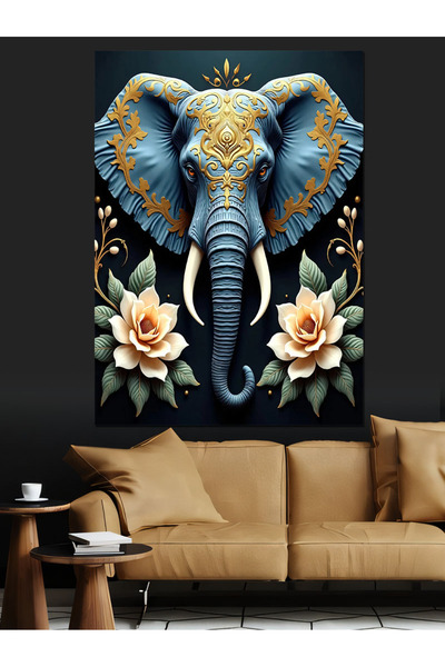 KanvasSepeti Pânză decorativă cu elefant floral - Pictură în ulei, texturată,...