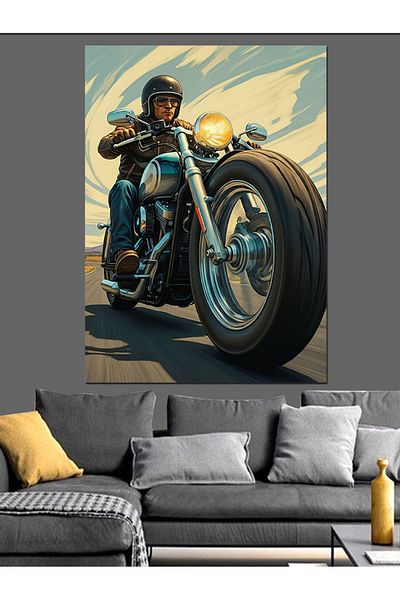 Tablomega Driver on Motorcycle Decorative Canvas - Mdf Wooden Painting