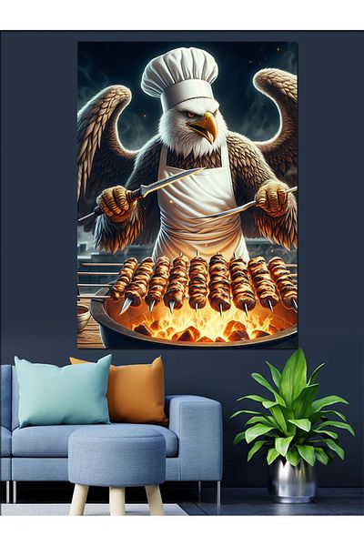 Tablomega Mangalcı Eagle Decorative Canvas - Mdf Wooden Painting