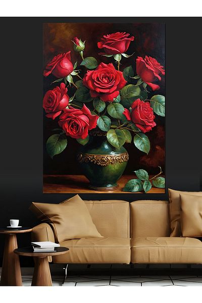 Tablomega Red Roses Decorative Canvas - Mdf Wooden Table