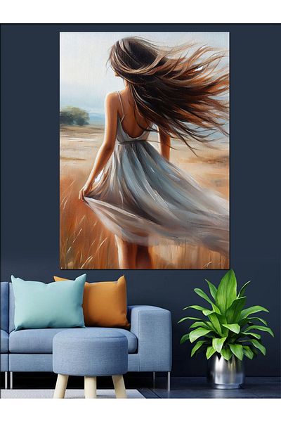 Tablomega Woman in the Wind Decorative Canvas - Mdf Wooden Painting