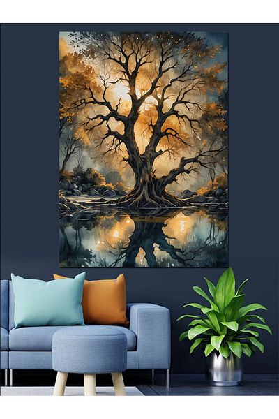 Tablomega Autumn Tree Landscape Decorative Canvas - Mdf Wooden Painting
