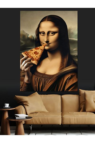 Tablomega Mona Lisa Eating Pizza Decorative Canvas - Mdf Wooden Painting