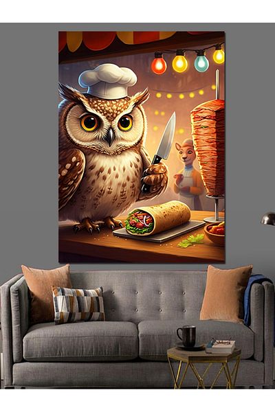 Tablomega Rotary Owl Decorative Canvas - Mdf Wooden Painting