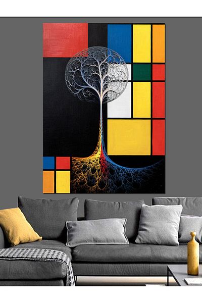 Tablomega Abstract Tree and Colors Decorative Canvas - Mdf Wooden Painting