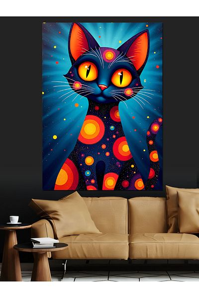 Tablomega Cat with Colorful Eyes Decorative Canvas - Mdf Wooden Painting