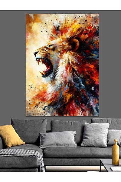 Tablomega Flaming Lion Decorative Canvas - Mdf Wooden Table