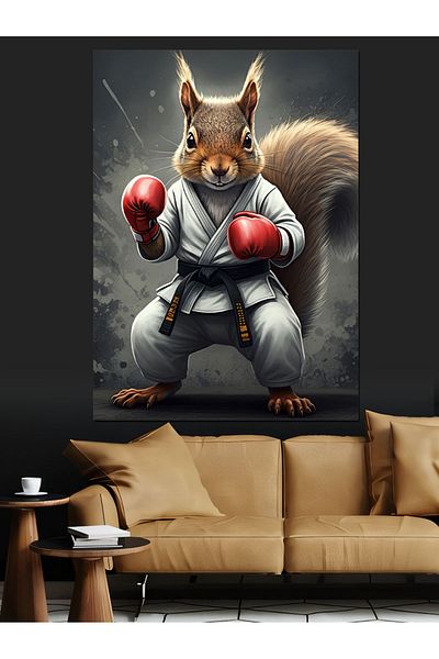 Tablomega Squirrel with Boxing Gloves Decorative Canvas - Mdf Wood Painting