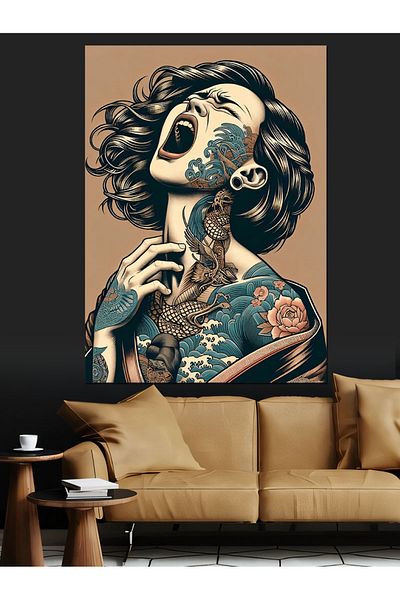 Tablomega Singing Tattooed Woman Decorative Canvas - Mdf Wooden Painting