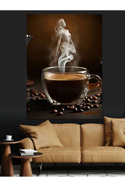 Tablomega Woman in Steam and Coffee Decorative Canvas - Mdf Wooden Painting