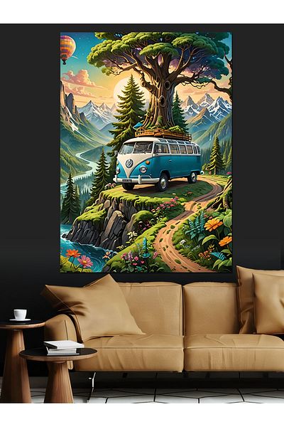 Tablomega Minibus in Nature Decorative Canvas - Mdf Wooden Painting
