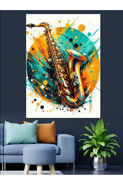 Tablomega Pânză decorativă cu artă saxofon colorată - MDF Lemn