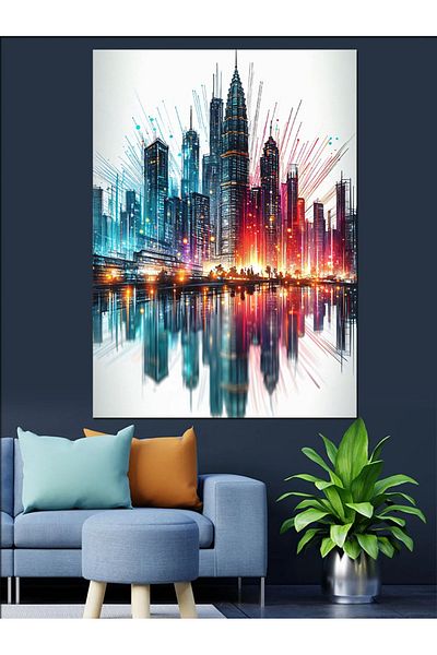Tablomega Cityscape and Sky Decorative Canvas - Mdf Wooden Painting