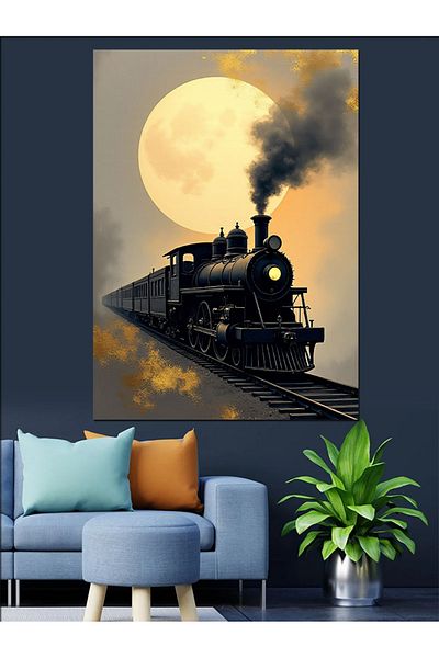 Tablomega Train in Moonlight Decorative Canvas - Mdf Wooden Painting