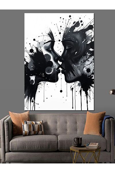 Tablomega Pânză decorativă Black White Kiss - Lemn MDF