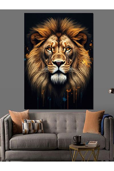 Tablomega Lion Portrait Decorative Canvas - Mdf Wooden Painting