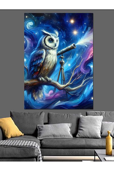 Tablomega Telescope Owl Decorative Canvas - Mdf Wooden Painting