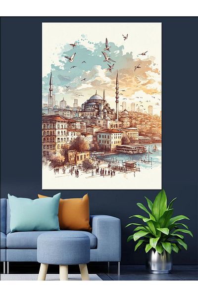 Tablomega Istanbul Mosque Landscape Decorative Canvas - Mdf Wooden Painting