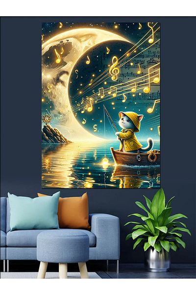 Tablomega Luna Lumină Muzică Pânză Decorativă - Lemn MDF Pictură