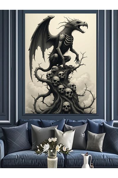 Tablomega Dragon and Skulls Decorative Canvas - Mdf Wooden Painting