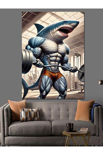 Tablomega Bodybuilding Shark Decorative Canvas - Mdf Wooden Painting