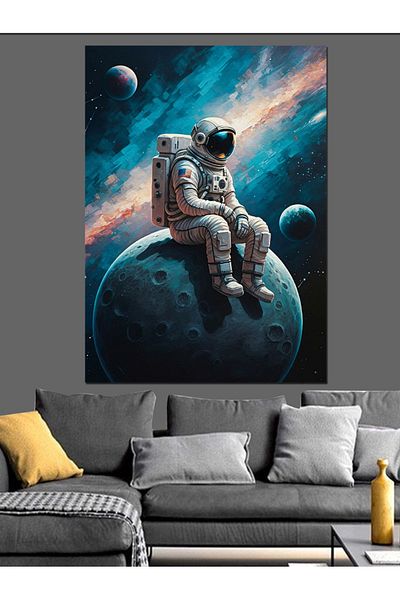 Tablomega Astronaut Șezut pe Luna Pânză Decorativă - Lemn MDF