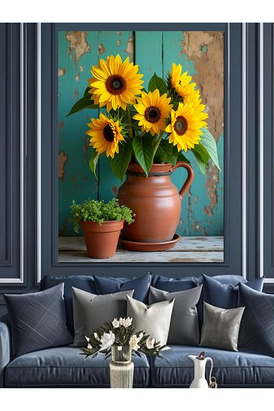 Tablomega Sunflowers in a Vase Decorative Canvas - Mdf Wooden Table