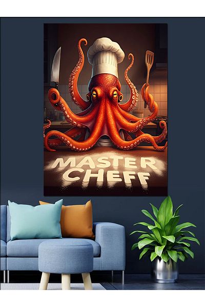 Tablomega Pânză decorativă Octopus Chef - Lemn MDF
